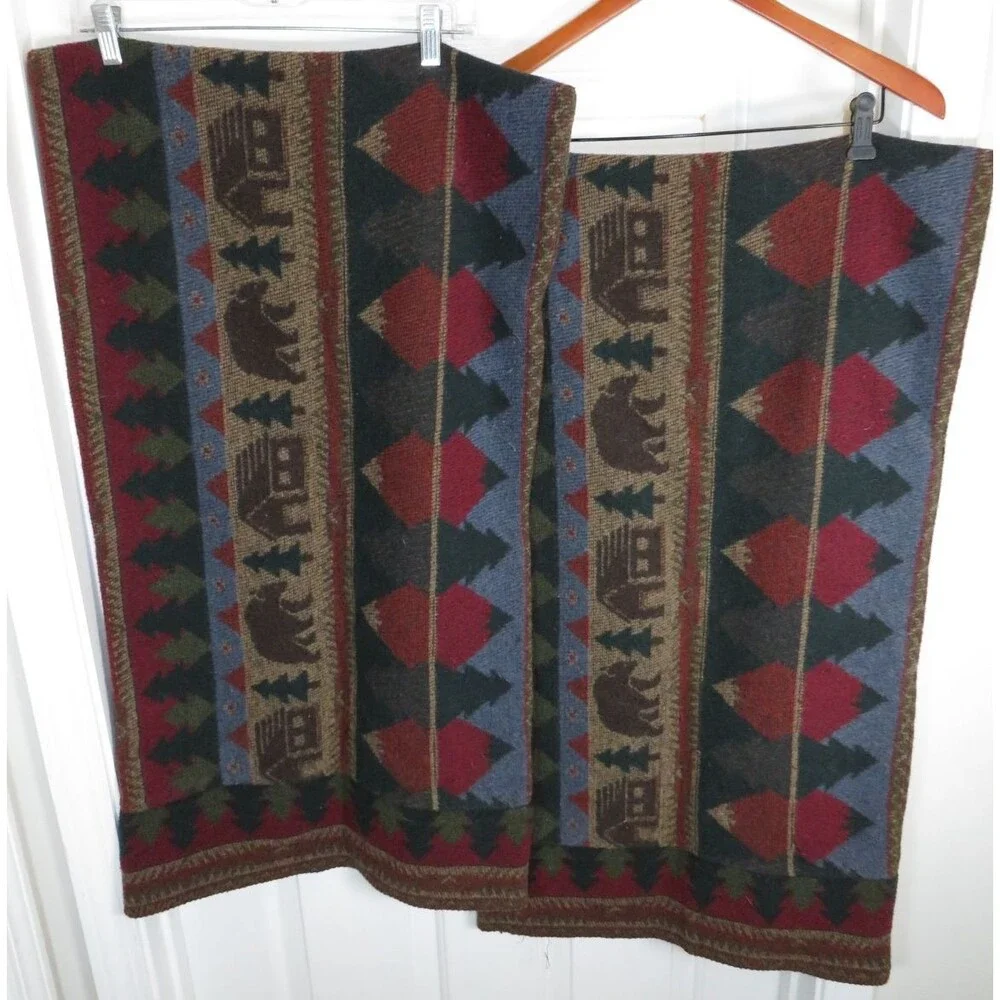 Wooded River Pillow Sham Set Of 2 Cabin Bear Rustic Motif Wool Blend USA Made*